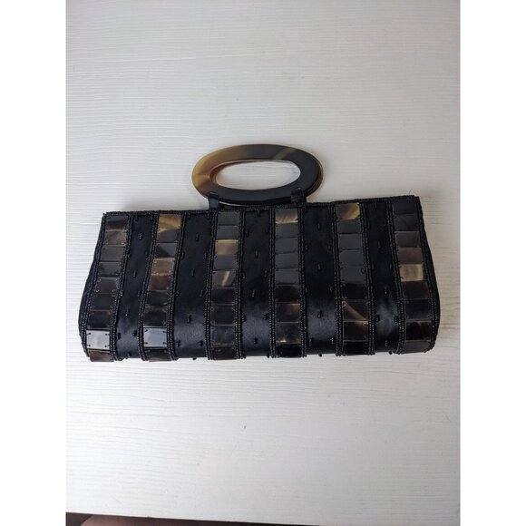 MAD BAGS shell tiles and glass bead evening purse lucite handle as is - Picture 3 of 16